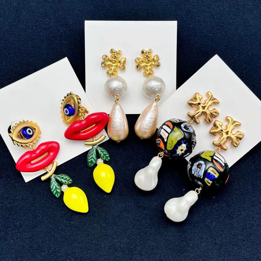 Tory Burch Colorful Beads Pearl Drop Cotton Beads Evil Eye Red Lip Statement